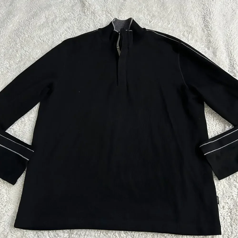 Hugo Boss Quarter Snap Sweatshirt Mens XL Black Business Office Attire Preppy